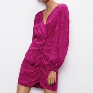 Zara Fuchsia Polka Dot Satin Dress